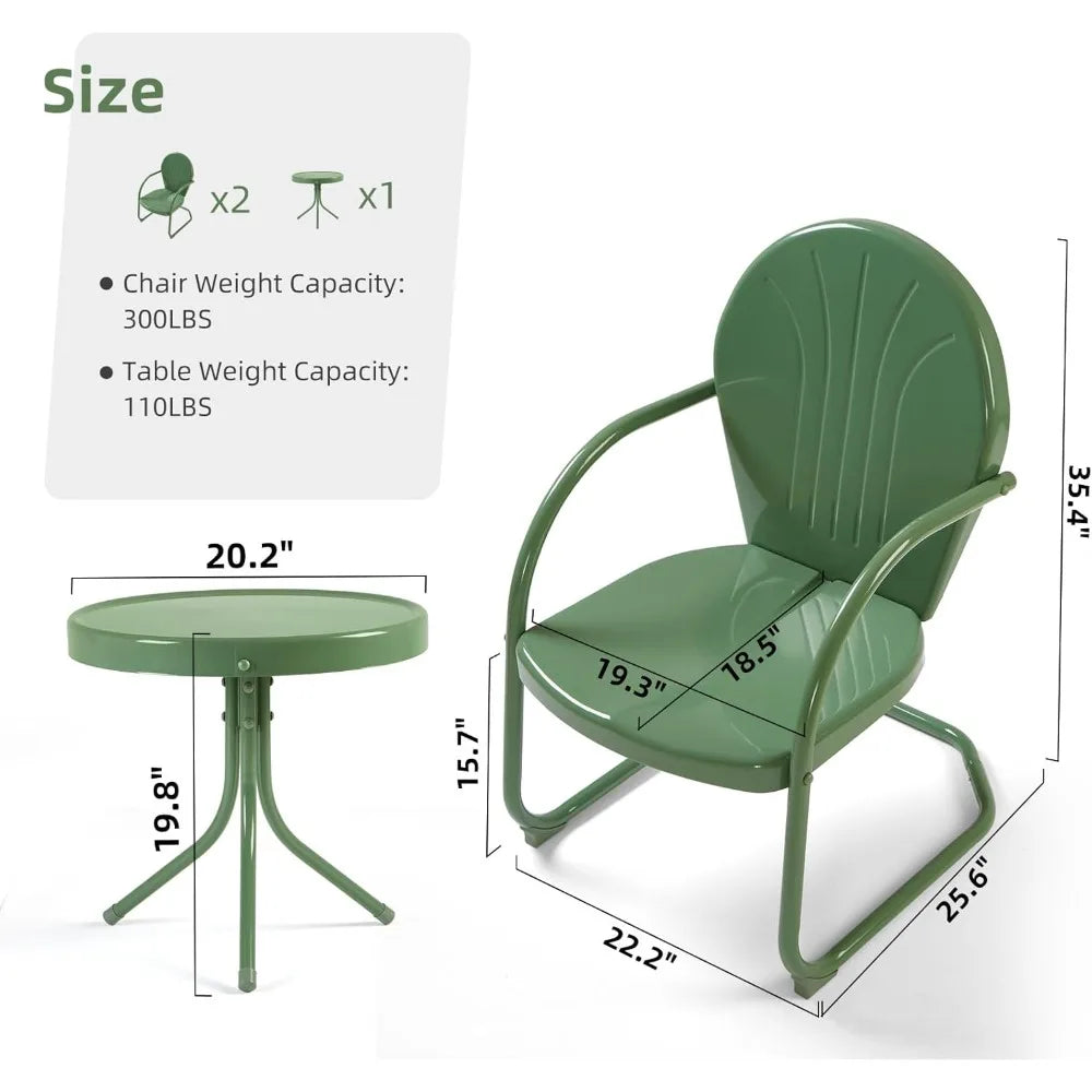 Ljustra Retro Metal Patio Bistro Set 3 Pieces Outdoor Seating