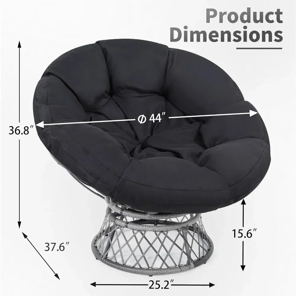 Oversized Rattan Papasan Chair 360° Swivel Waterproof Cushion