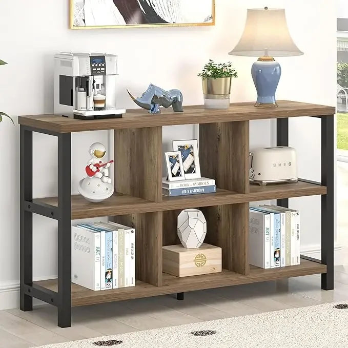 6 Cube Storage Organizer Bookshelf Wood Metal Cubby Bookcase Horizontal