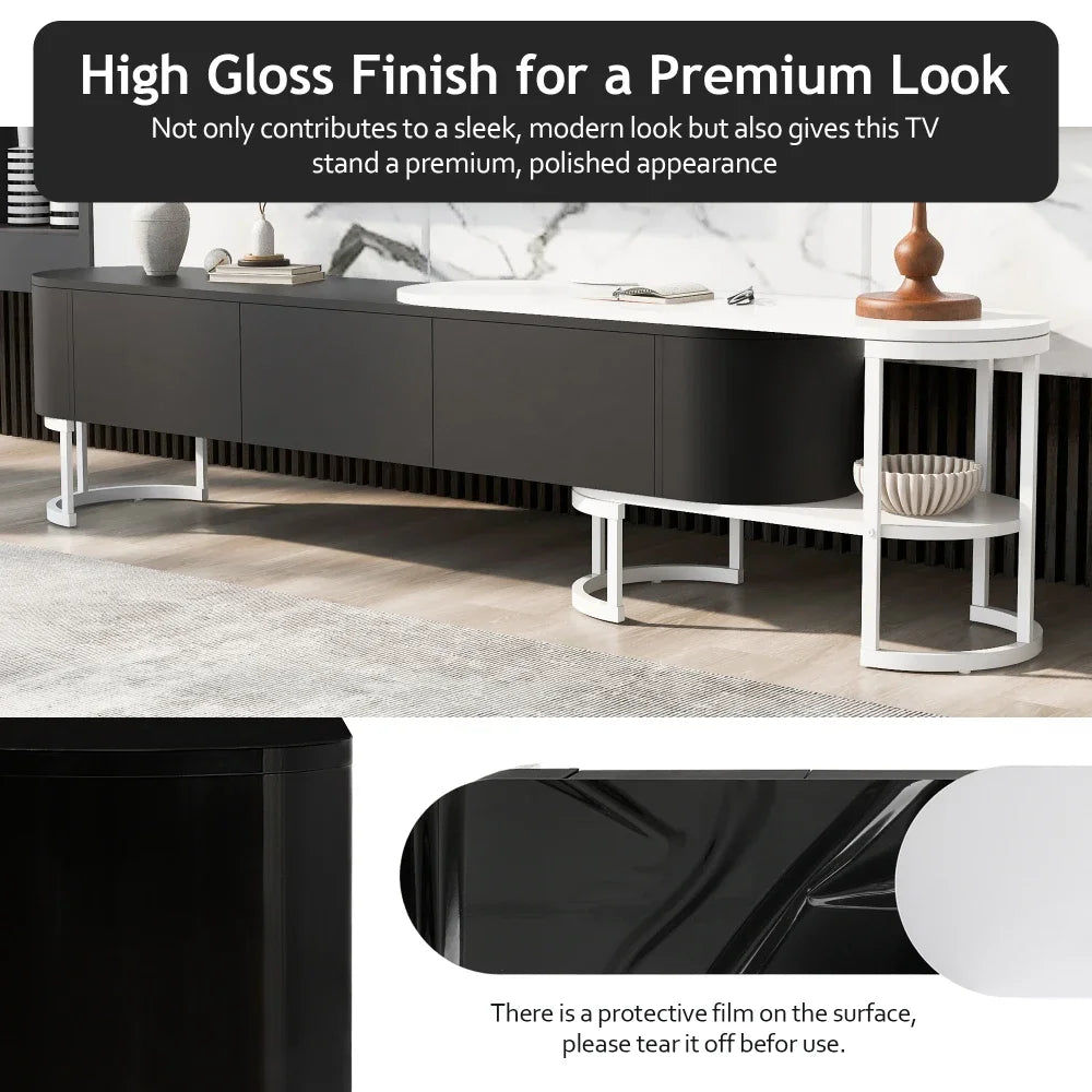 Modern Extendable TV Stand with Drawers and Adjustable Metal Legs