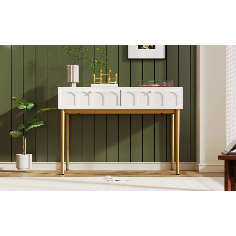 Modern Metal Leg Double Drawer Dressing Table Minimalist Style Furniture