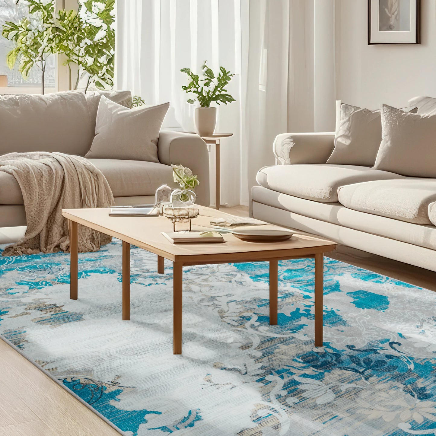 Contemporary Abstract Traditional Floral Faux Wool Area Rug Soft Carpet