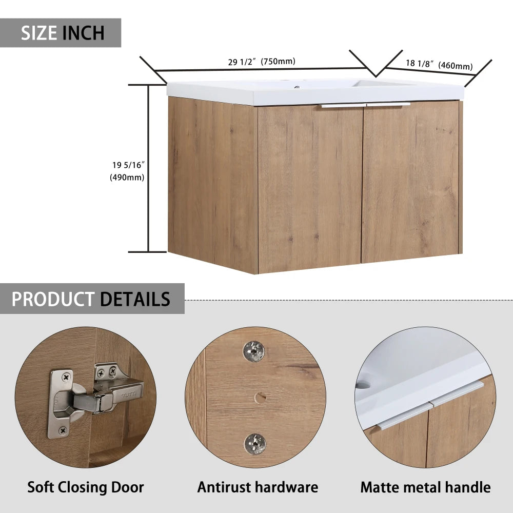 30 Inch Wall Mounted Bathroom Vanity With Sink and Side Cabinet