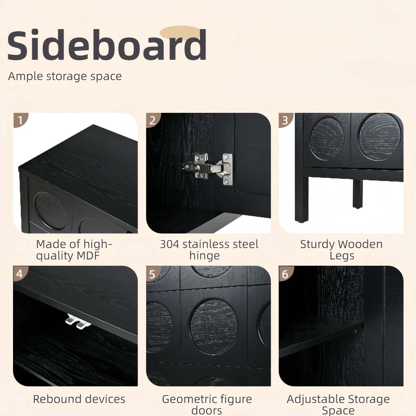 Stylish Wooden Storage Cabinet Sideboard with Geometric Circle Design