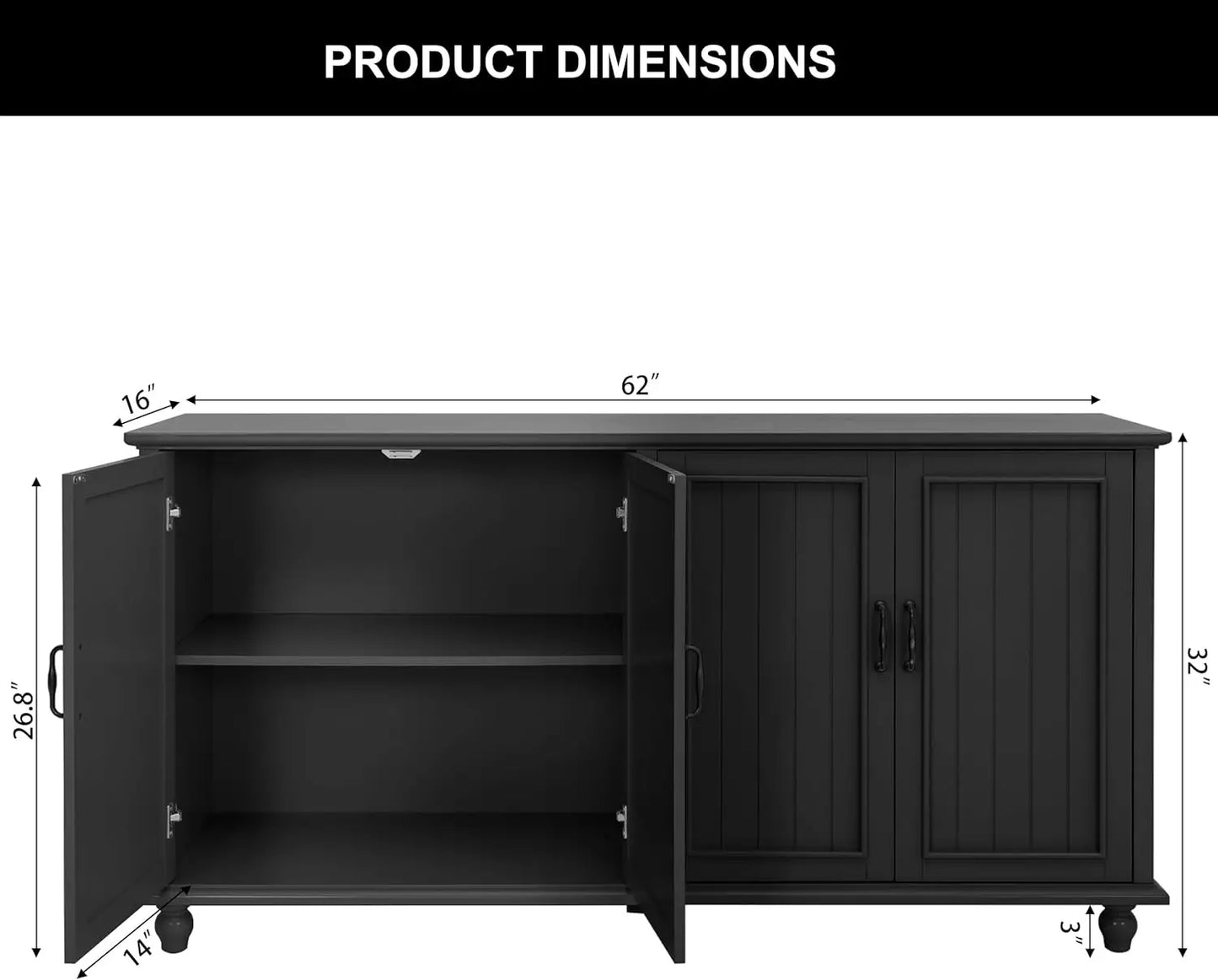 Buffet Cabinet Bar Cabinet Storage 62 Inch Sideboard for Kitchen Dining Room