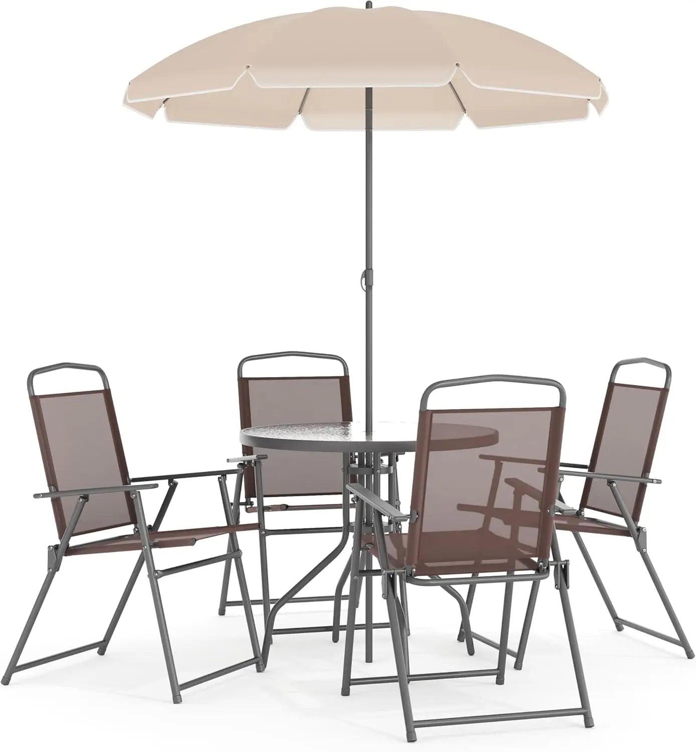 Nantucket 6 Piece Patio Dining Set with Glass Table Umbrella Chairs