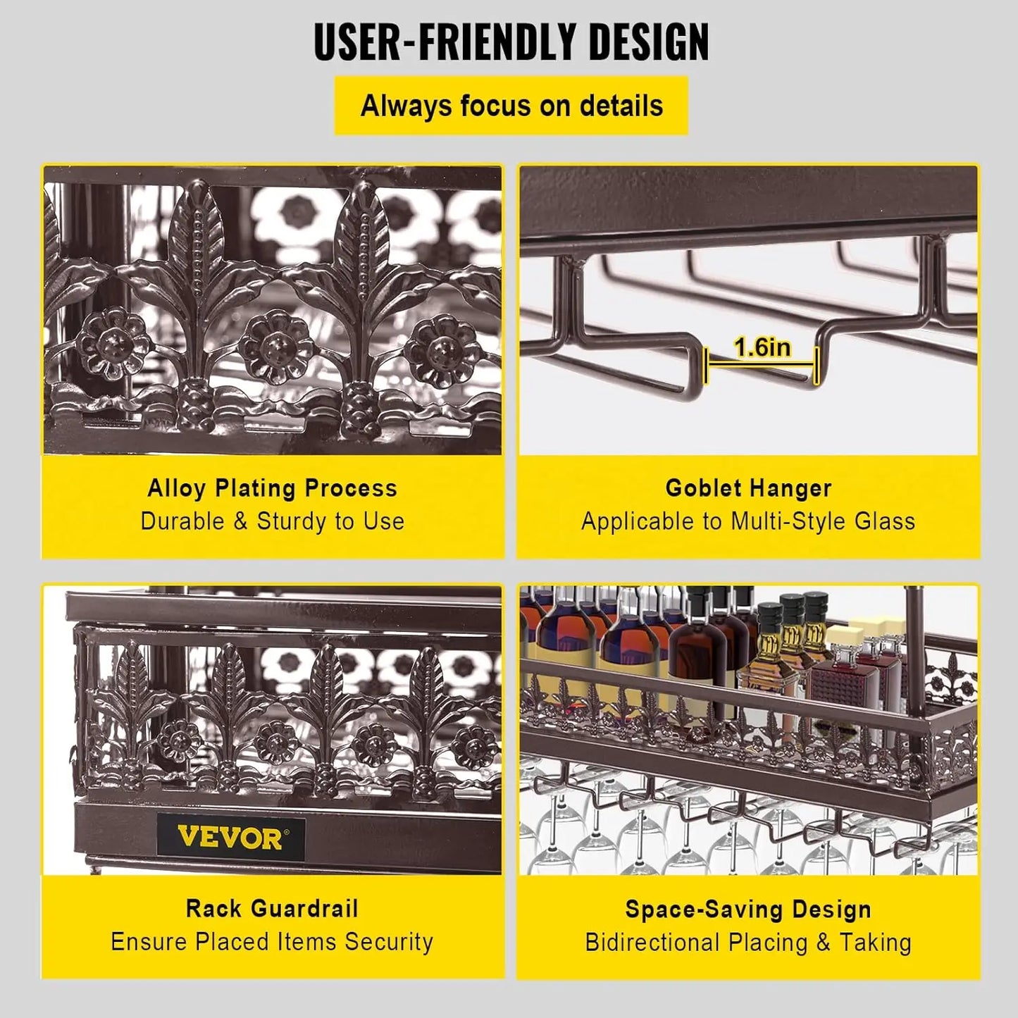 Ceiling Wine Glass Rack Adjustable Hanging Wine Rack for Kitchen Bar