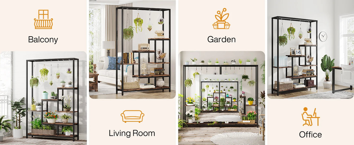 Ljustra 5 Tier Tall Indoor Plant Stand Shelf with Hanging Hooks
