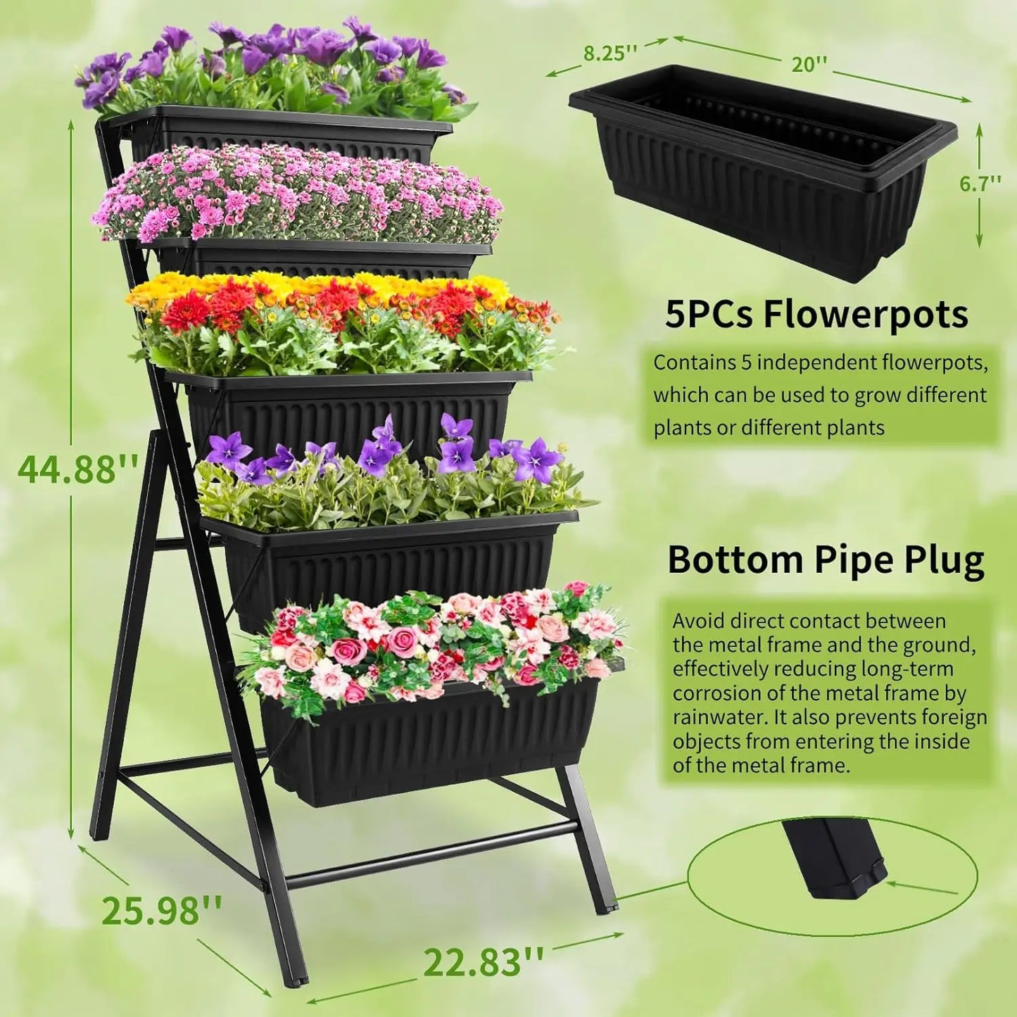 5 Tier Vertical Raised Garden Planter Outdoor Garden Bed with Hooks