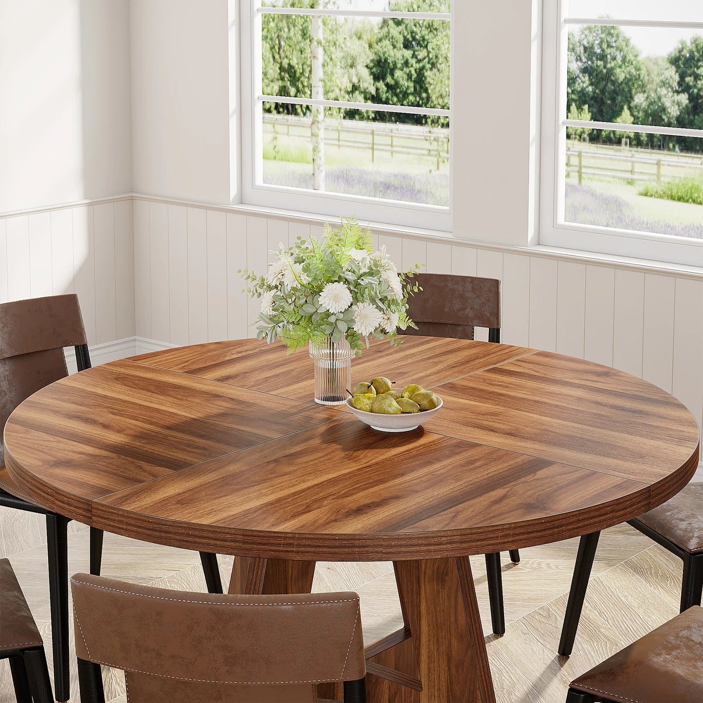 Ljustra Round Dining Table for 4 Farmhouse Style Kitchen Table 47 Inch