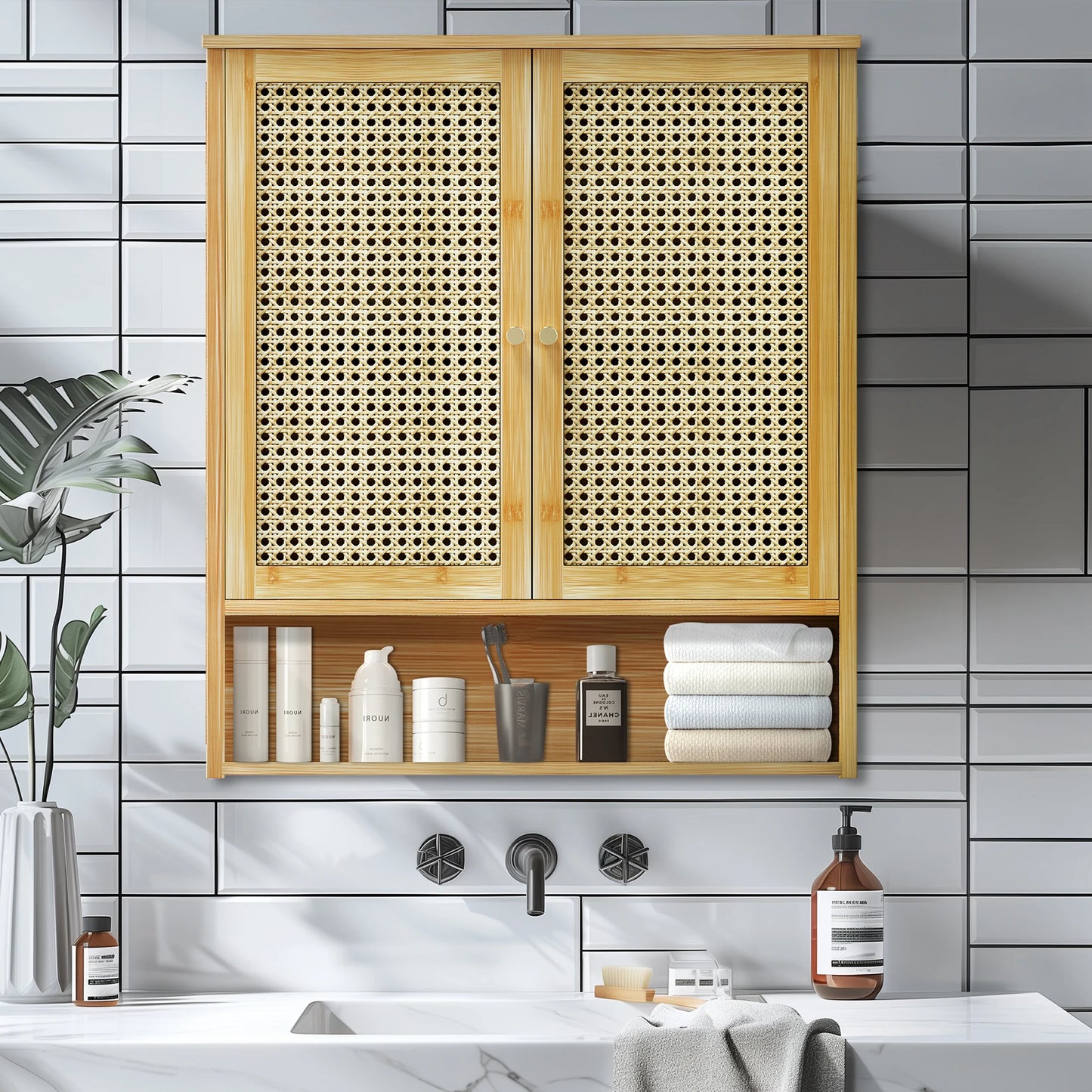 Ljustra Solid Wood Bamboo Bathroom Wall Cabinet Storage Organizer