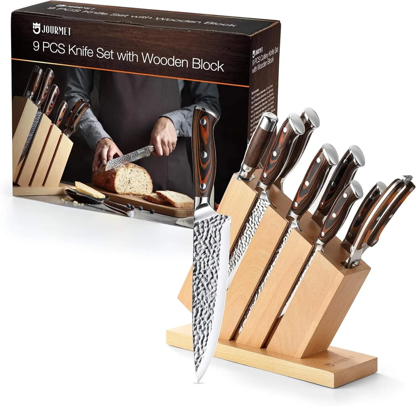 Ljustra 9PC High Carbon Stainless Steel Knife Set with Block and Handles