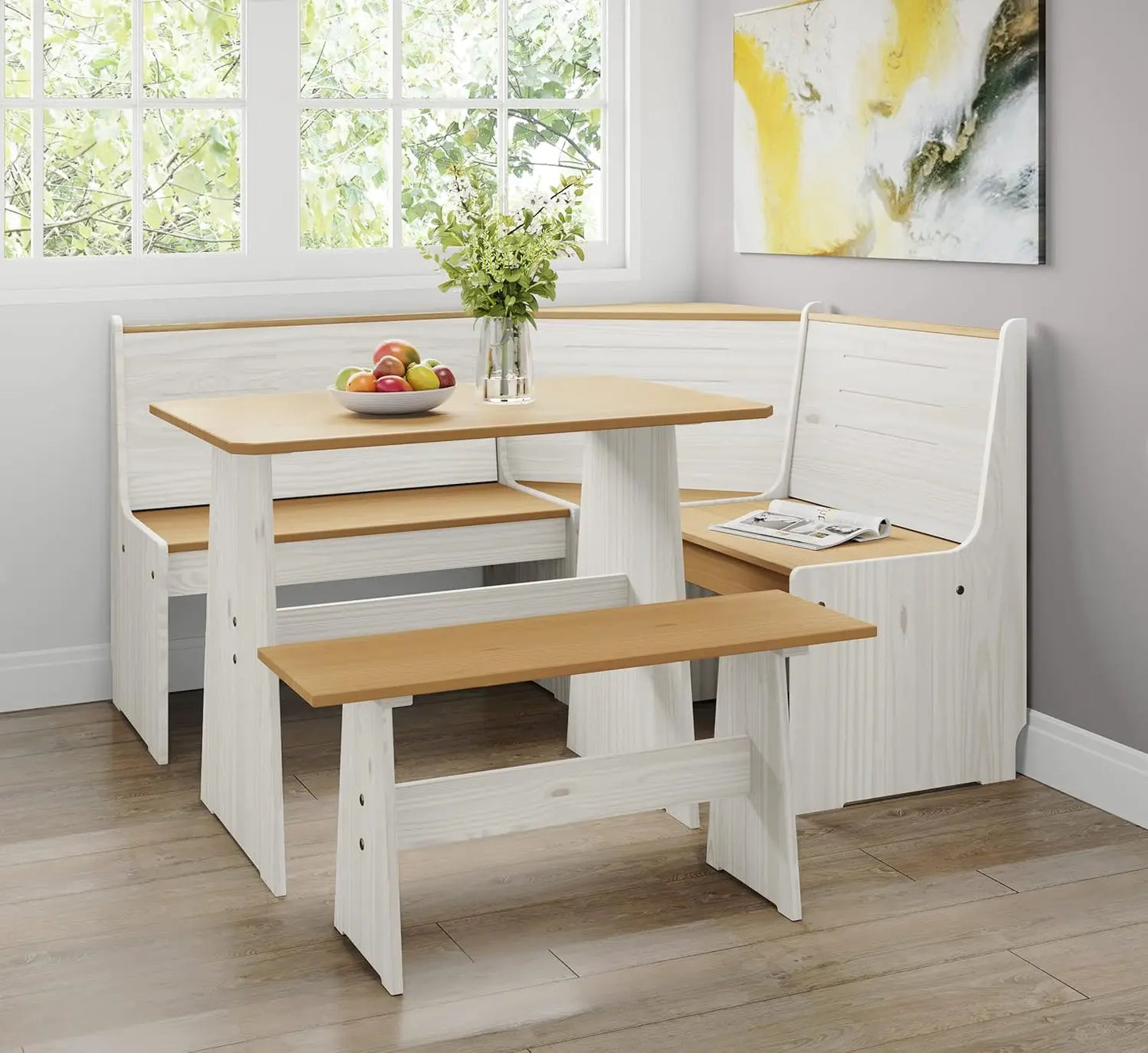 Breakfast Nook Corner Dining Table Set Space-Saving for 5 People