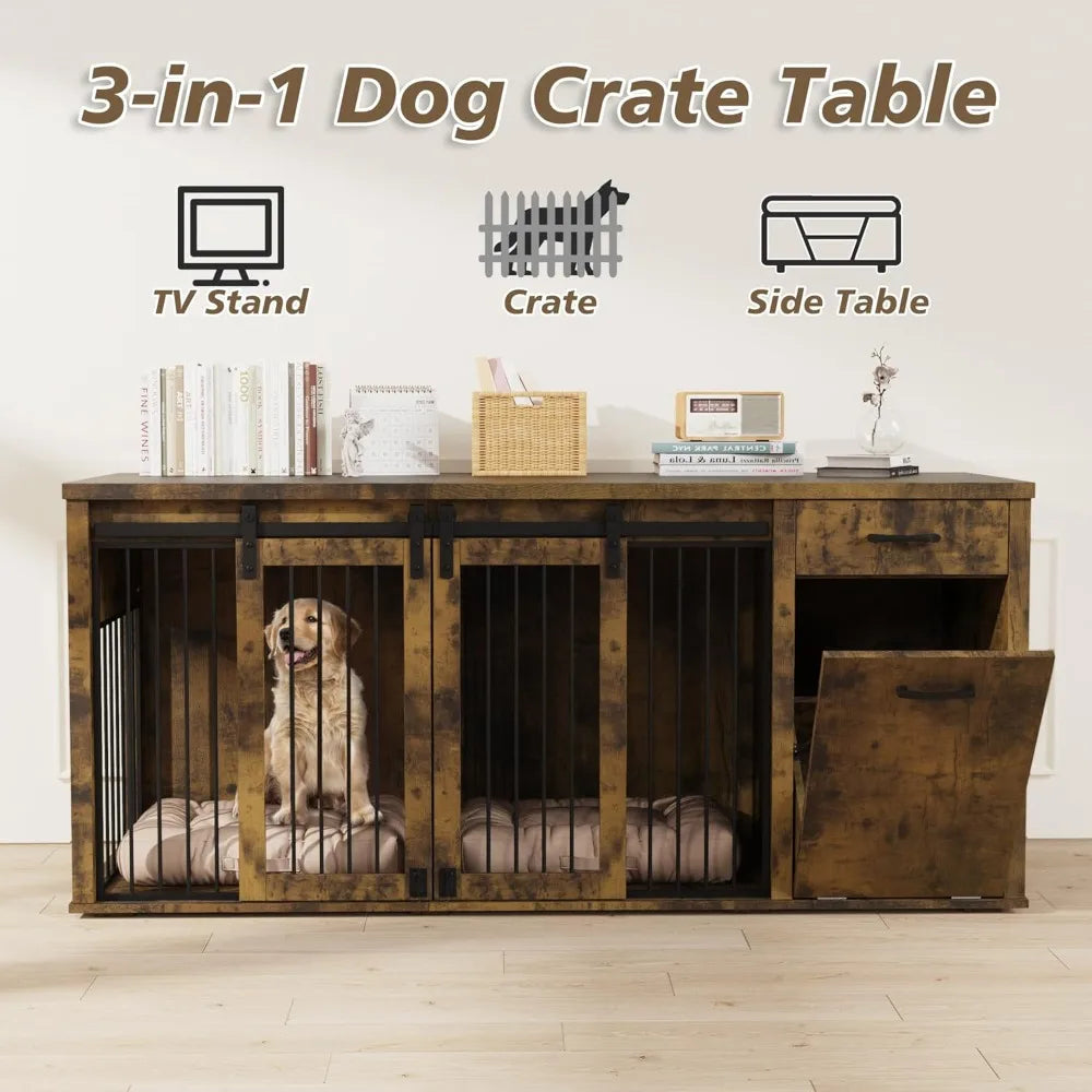 Ljustra Furniture Style Dog Crate with Storage for 2 Dogs Large Kennel