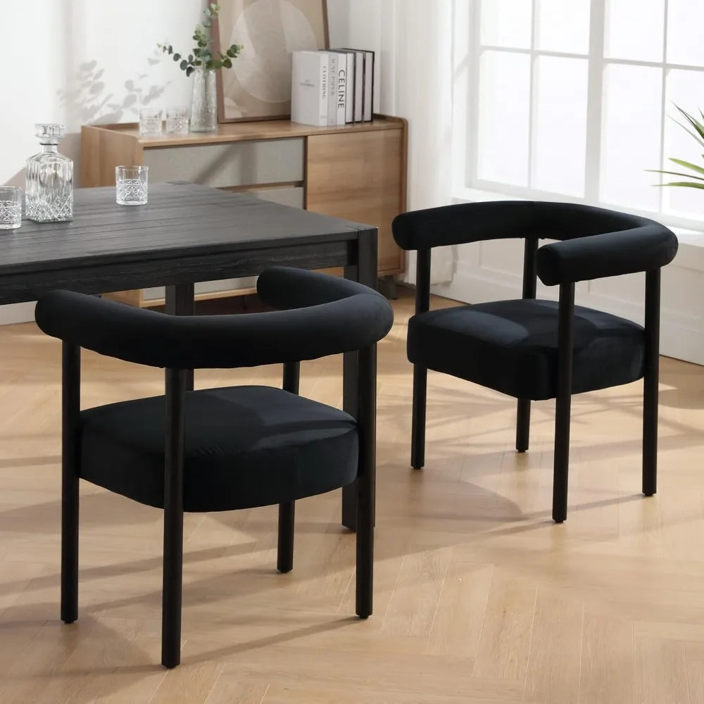 Mid-Century Modern Dining Chairs Set of 4 Upholstered Armrest Chairs