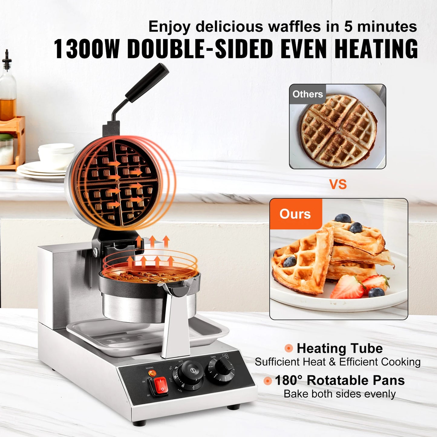 SucceBuy Electric Waffle Maker Non-Stick Stainless Steel Waffle Iron