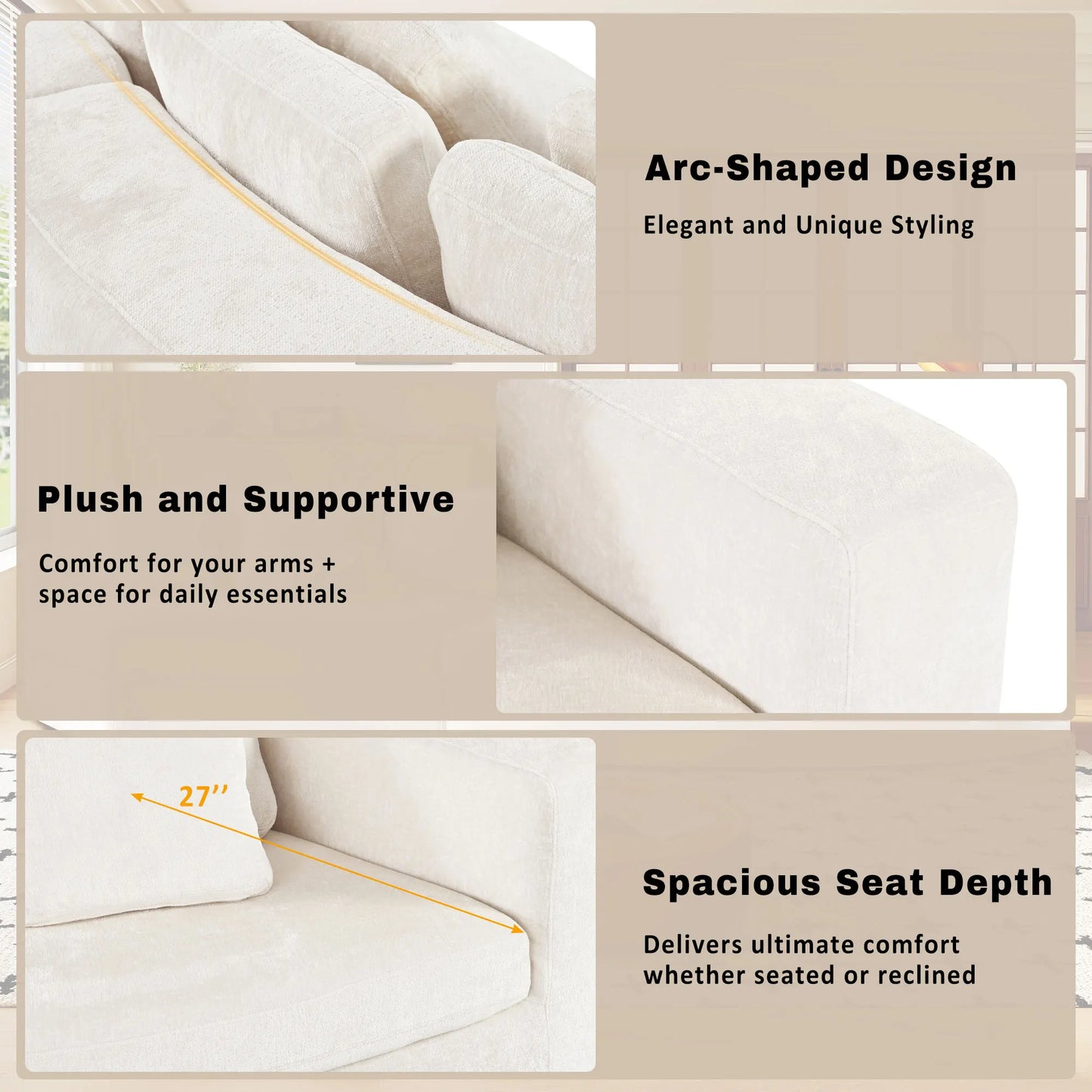 Ljustra 115.7" Modular Sectional Sofa Curved Couch for Living Room