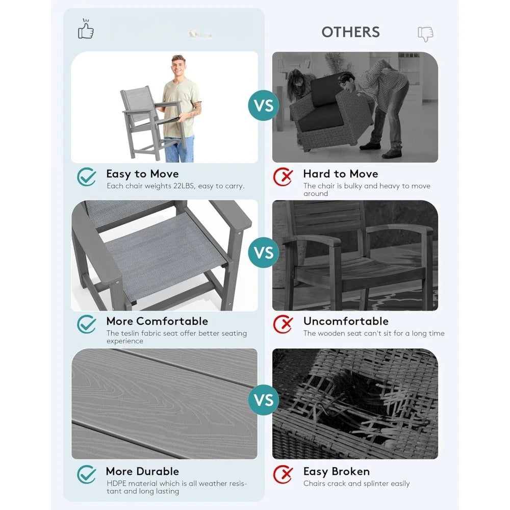 7 Piece Outdoor Dining Set for 6 with Umbrella Hole Rectangular Table