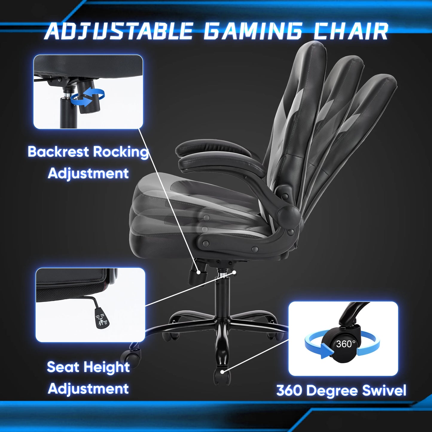Ljustra Ergonomic Gaming Desk Chair PU Leather Adjustable Armrest