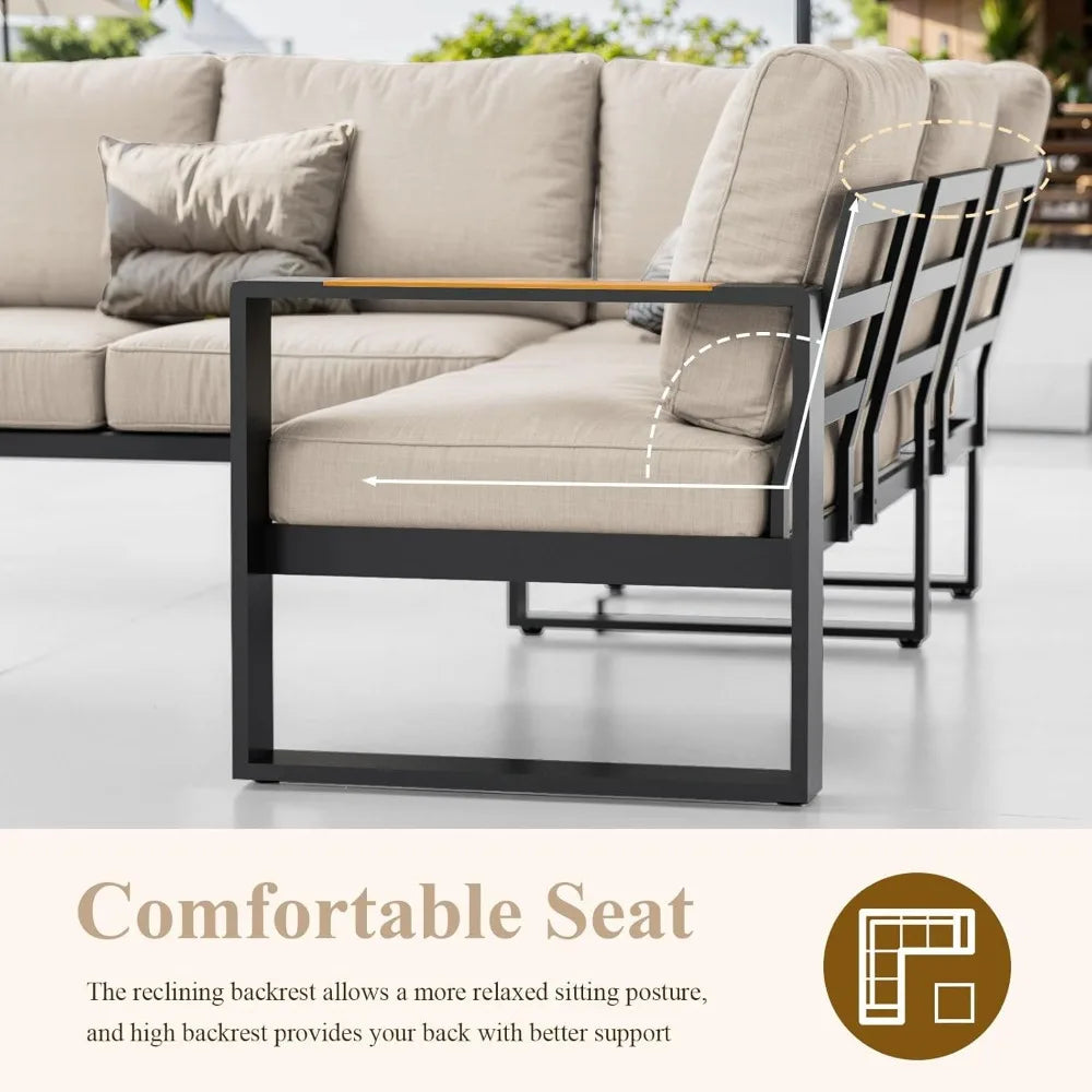 L Shaped Aluminum Patio Furniture Set All-Weather Sectional Outdoor Sofa