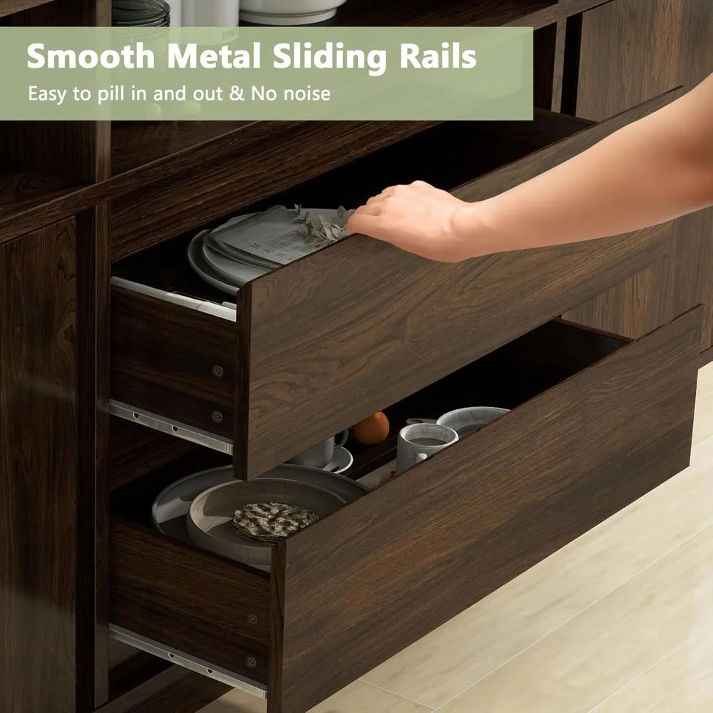 63 Inch Buffet Cabinet Mid Century Modern Storage Sideboard Coffee Bar