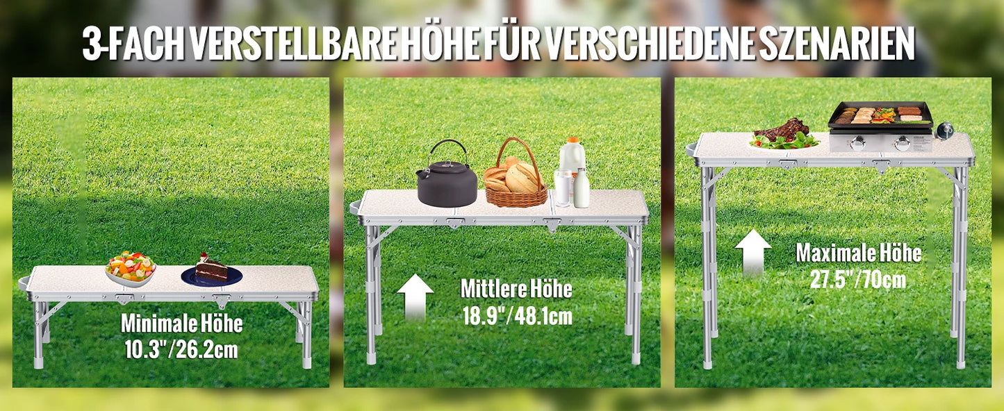 Portable Folding Camping Table 87x40cm Adjustable Height 3 Levels