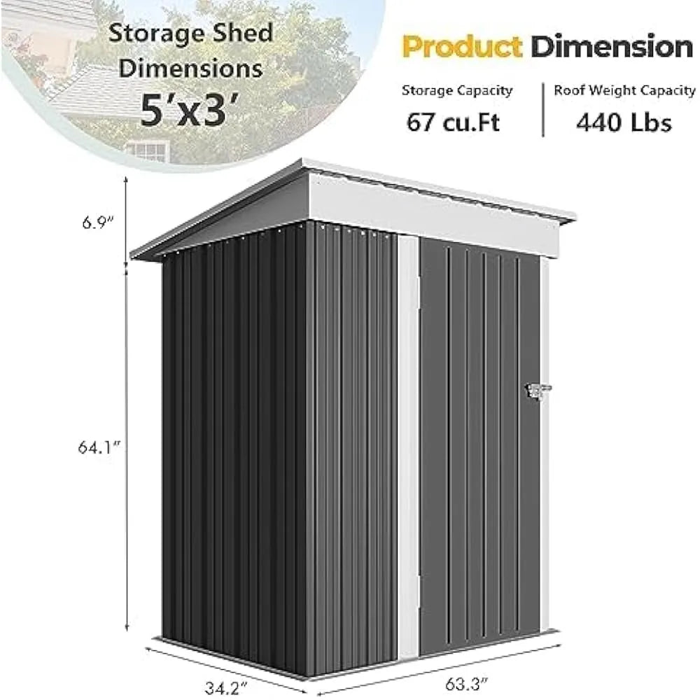 Outdoor Storage Shed 5x3 FT Metal Garden Shed for Backyard Lawn