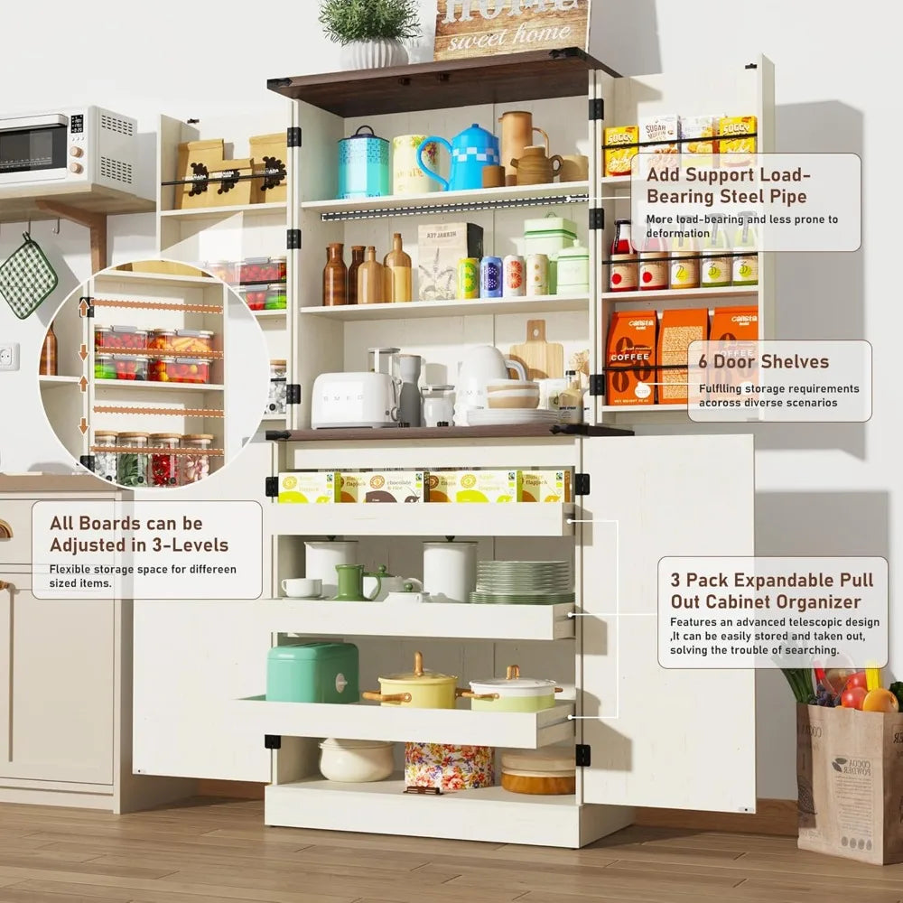 Farmhouse Kitchen Pantry Cabinet 71" Tall Rustic Storage Organizer