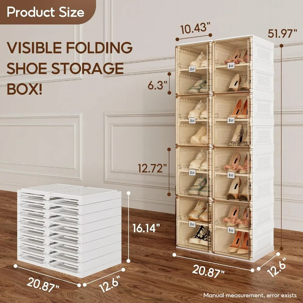 Shoe Organizer Storage Box Portable Folding Rack with Magnetic Door