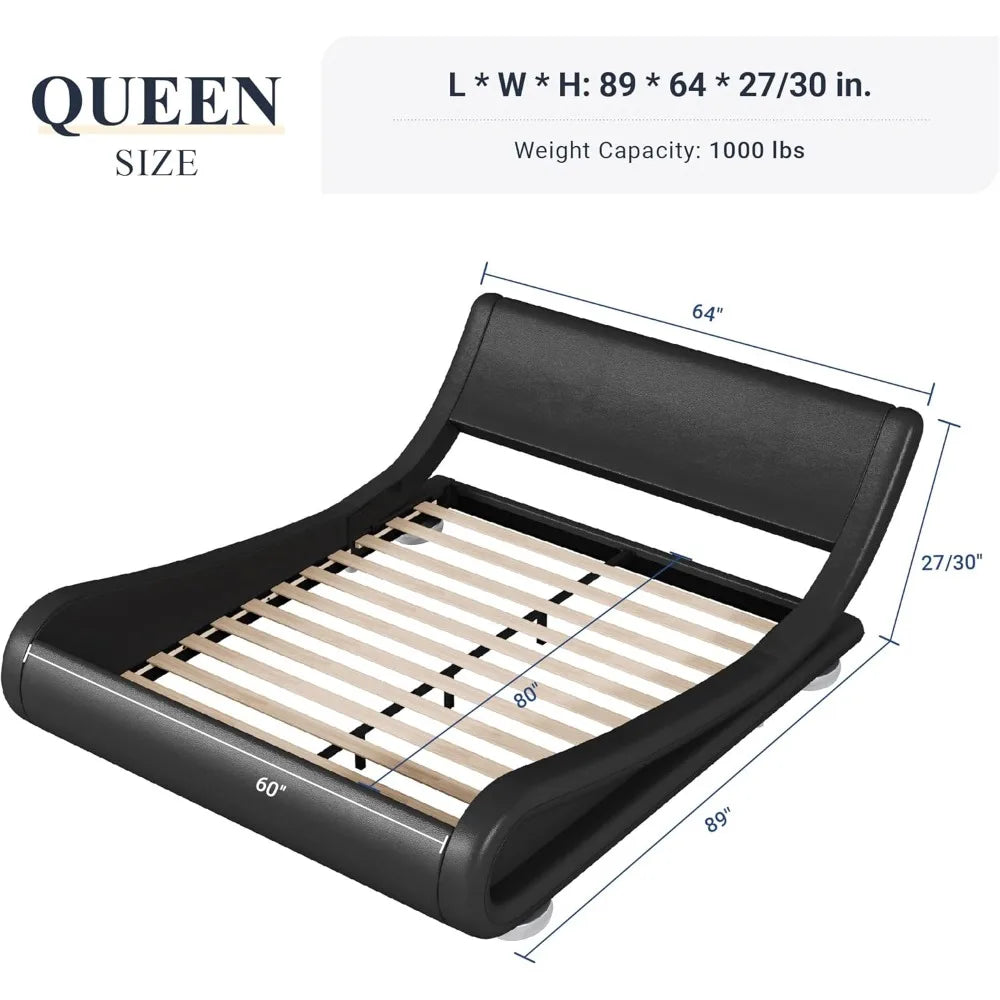 Ljustra Queen Size Bed Frame Adjustable Headboard Sleigh Design Modern