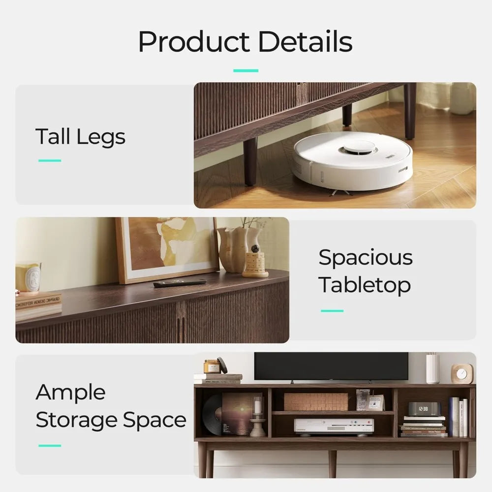 Fluted TV Stand for 75" TV Mid-Century Modern Entertainment Center