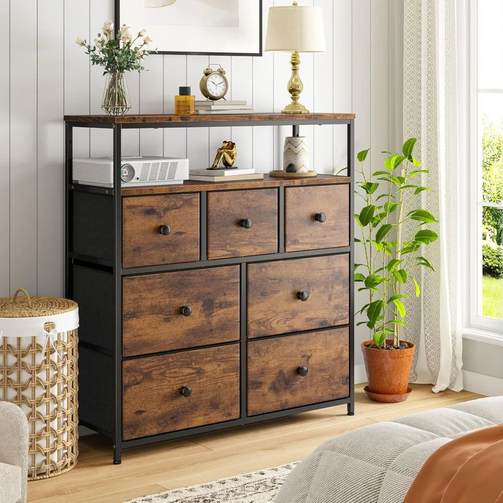 Dresser with 7 Drawers and 2 Shelves Versatile Storage Organizer