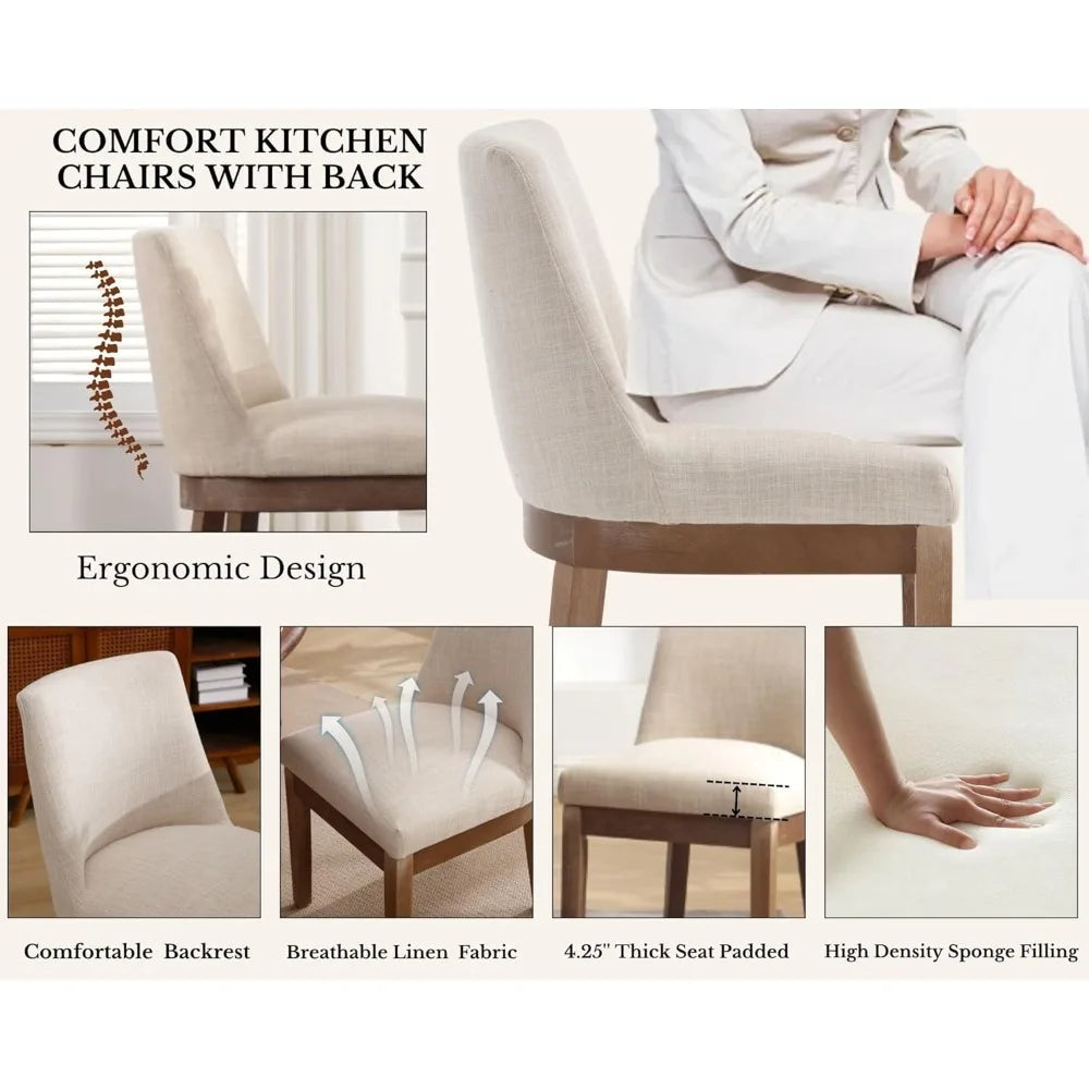 Modern Farmhouse Beige Linen Dining Room Chairs Set of 4