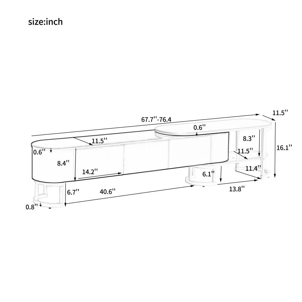 Modern Extendable TV Stand with Drawers and Adjustable Metal Legs