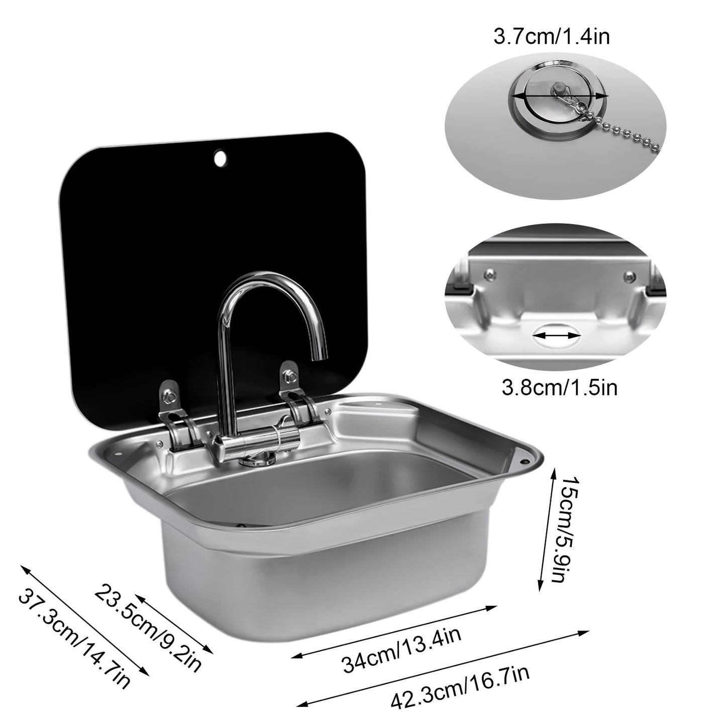 Steel Hand Wash Basin Sink with Tap for RV Caravan Boat Accessories