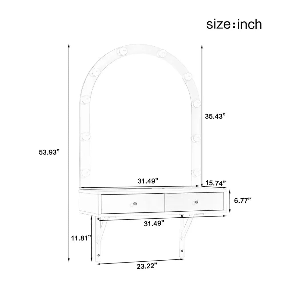 Floating Makeup Vanity Desk with Mirror 3-Color Lights Storage Outlet