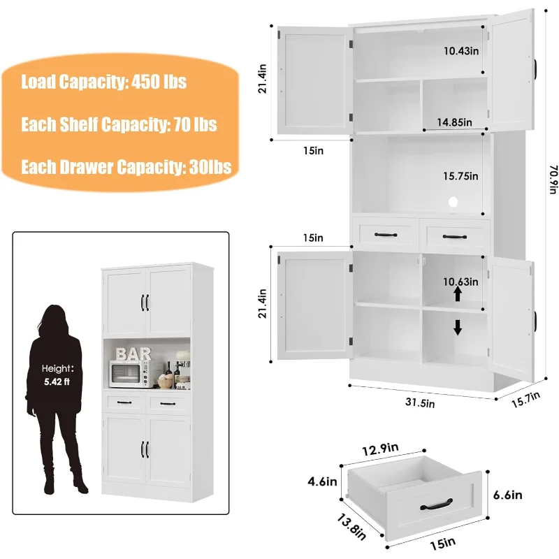 Ljustra Tall Kitchen Pantry Storage Cabinet Modern Buffet Sideboard
