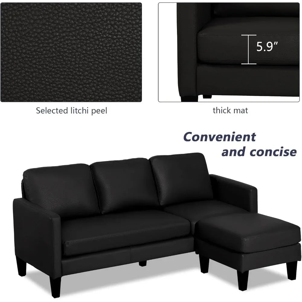 Ljustra Convertible Sectional Sofa Couch Faux Leather 3 Seater L Shaped
