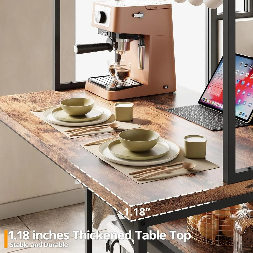 Stylish Kitchen Island Dining Table Set with Storage and Power Outlets