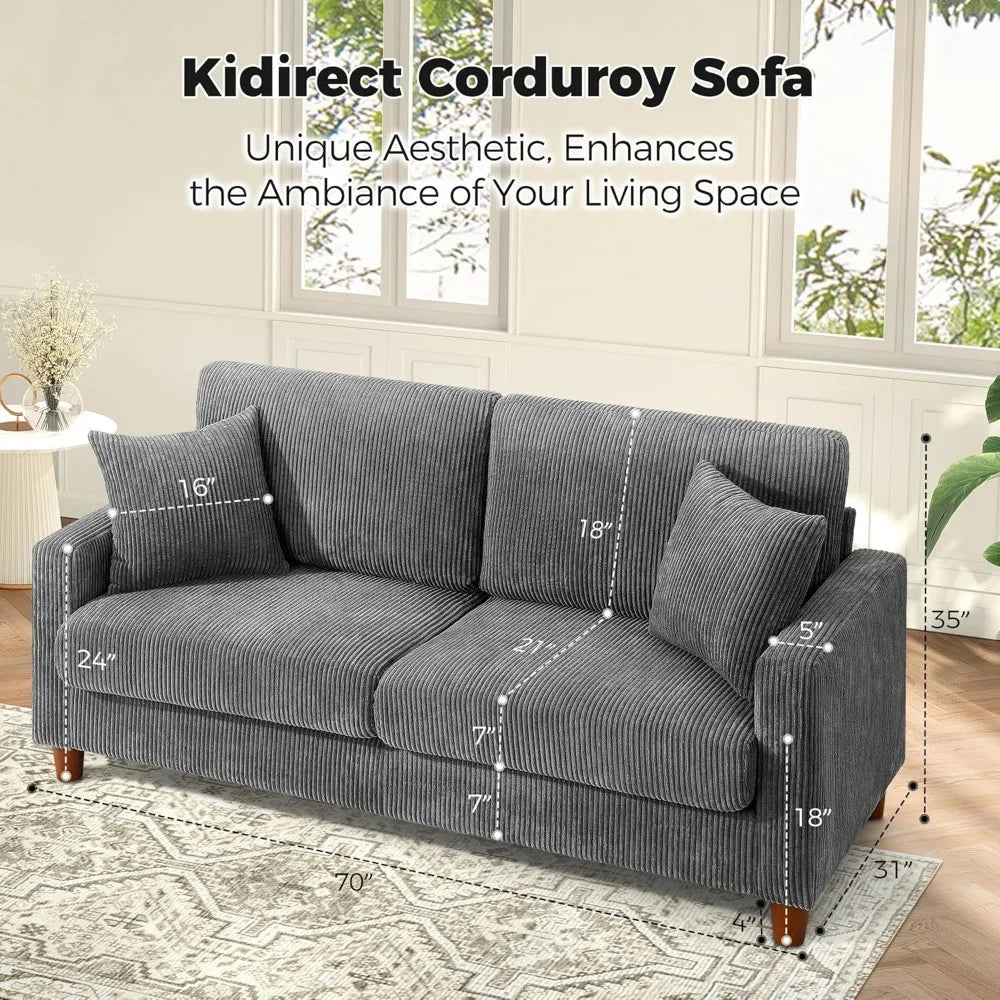 Ljustra 70in Grey Sofa Comfy Corduroy Loveseat No Tool Assembly
