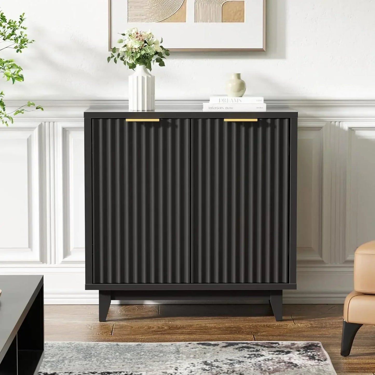 Ljustra Modern Fluted Storage Cabinet Sideboard with 3 Drawers and Doors