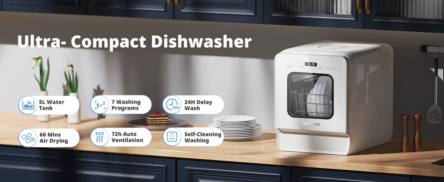Ljustra Portable Countertop Dishwasher 5L 9 Programs Ultra-Narrow Design