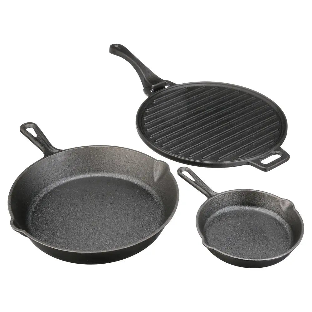 Ljustra Pre-Seasoned Cast Iron Skillet Set 4-Piece Griddle Cooking