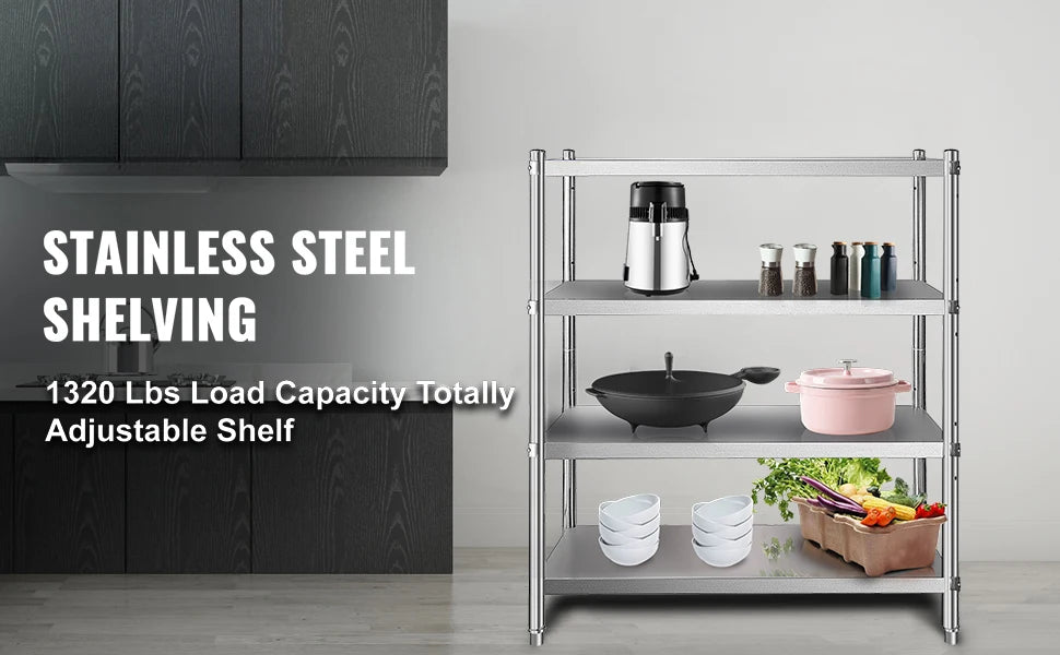 Ljustra 4-Tier Stainless Steel Storage Rack for Kitchen Garage Warehouse