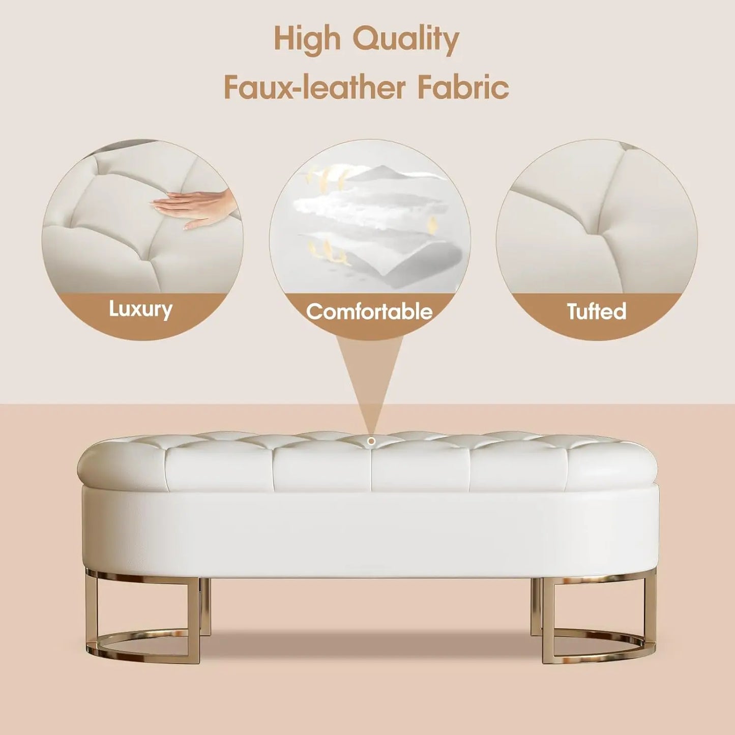 Ljustra 50 Inch Ottoman Storage Bench Upholstered Leather Living Room