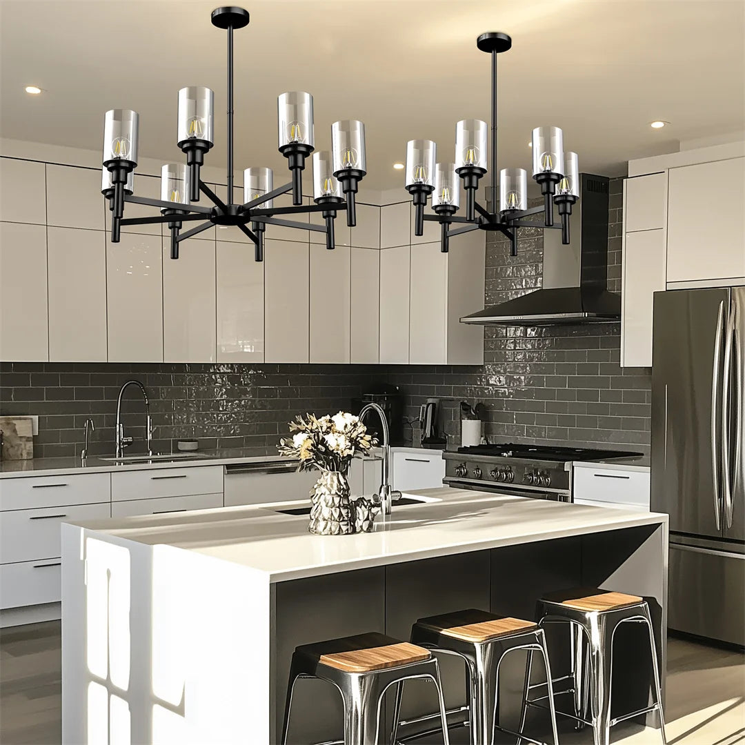 Ljustra 8-Light Industrial Ceiling Lamp Chandelier for Kitchen Dining Room