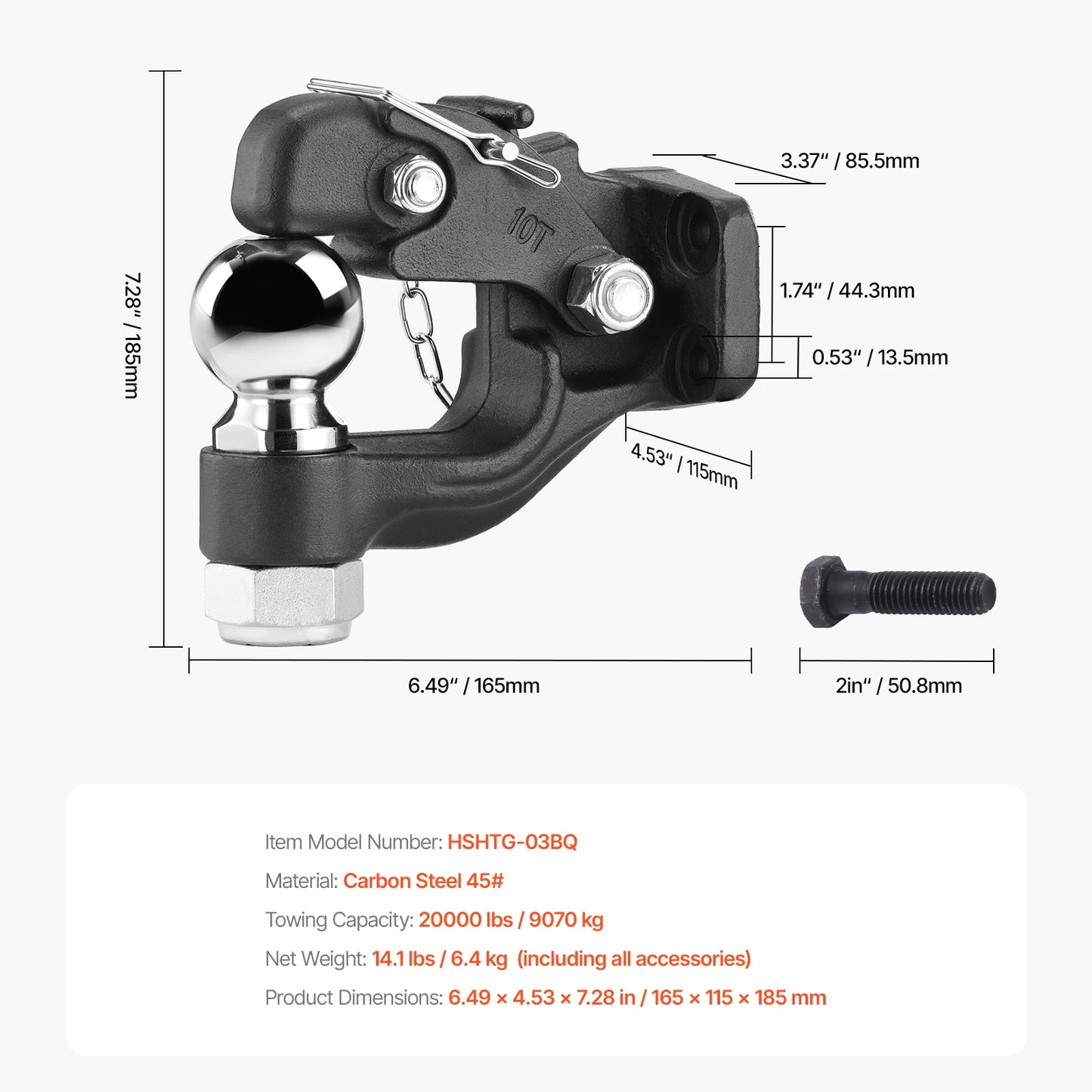 Heavy Duty Pintle Hook Trailer Receiver 20000 30000Lbs Towing Capacity