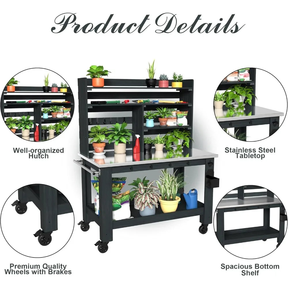 Large Outdoor Potting Bench Prep Station with Stainless Steel Top