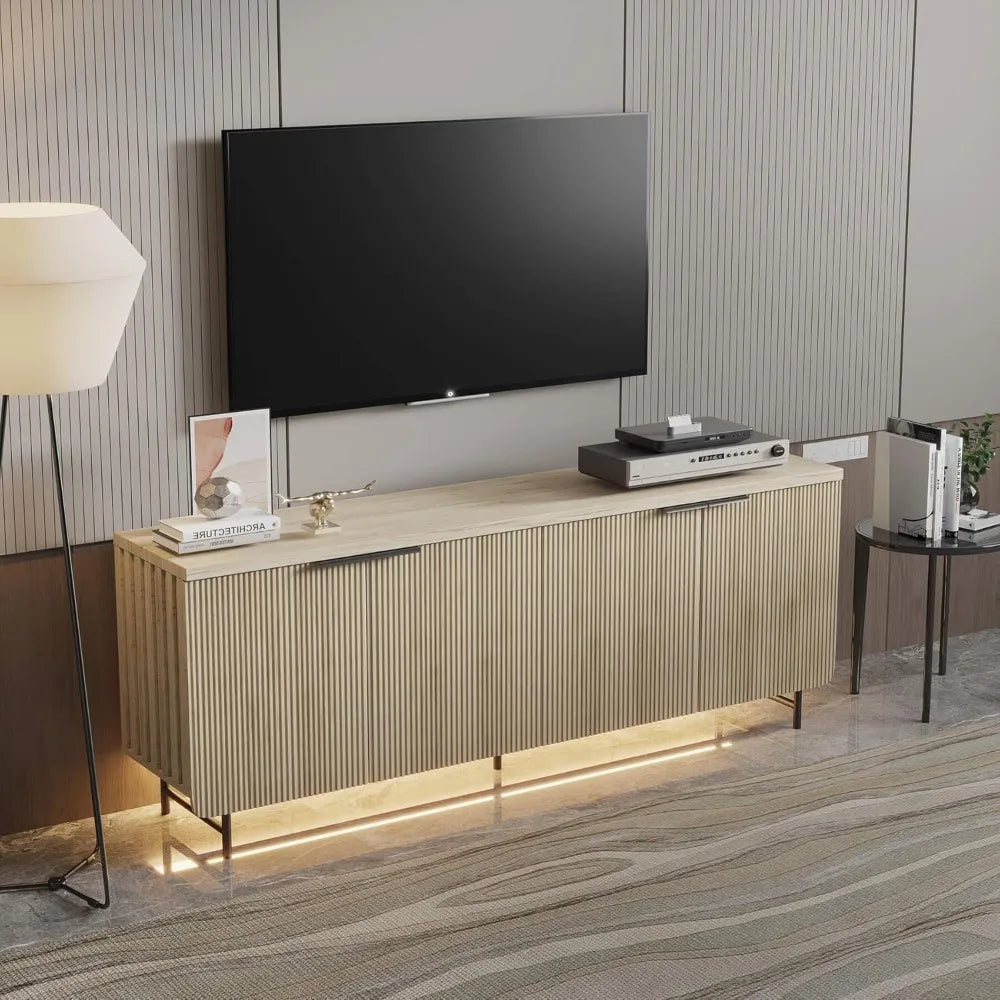 Large Fluted Sideboard Buffet Cabinet with LED Light Adjustable Shelves