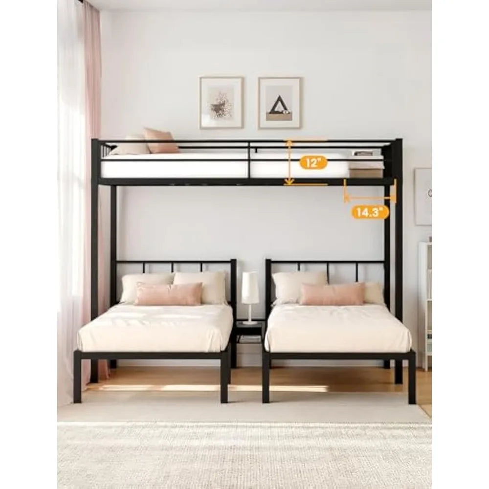 Heavy Duty Triple Bunk Bed Twin Over Twin Over Twin Metal Frame for 3